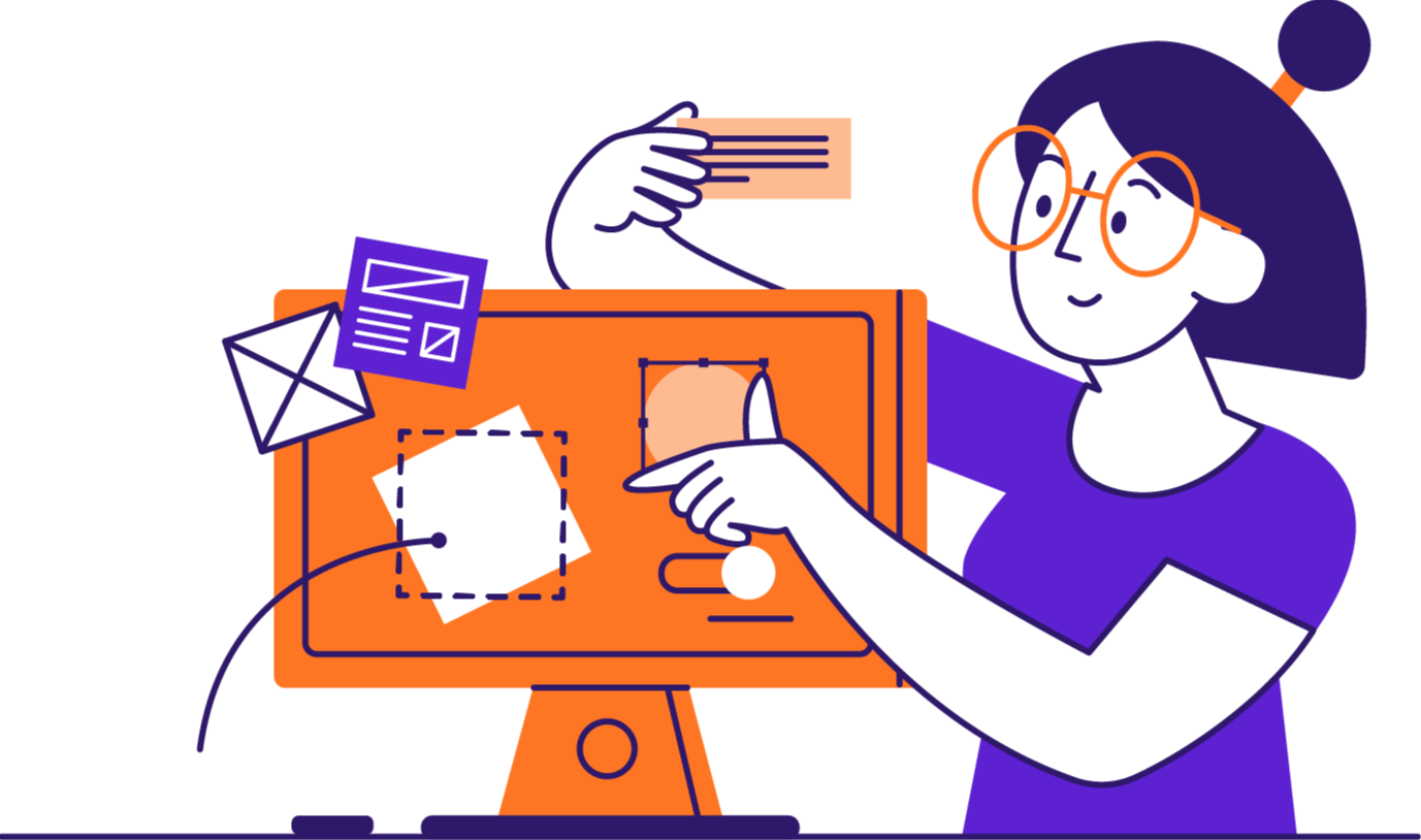 An excited freelancer putting together her portfolio, in order to attract new clients.
